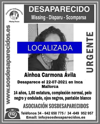 Localizan a la menor desaparecida en Inca (Mallorca) hace una semana.