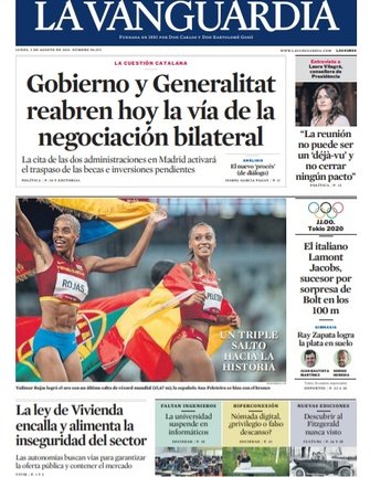 Portada del 2 de agosto de La Vanguardia.