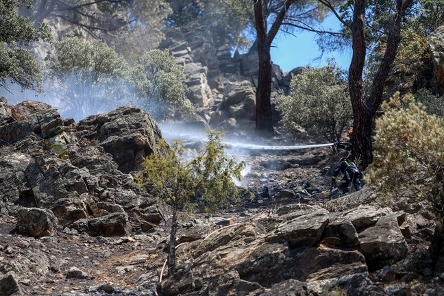 Continúan las labores de extinción del incendio del pantano de San Juan