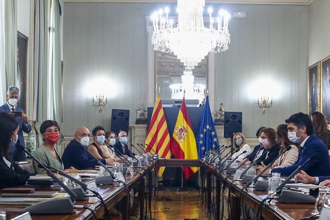 Vista general de los asistentes que participan en la Comisión Bilateral Generalitat de Catalunya - Estado, a 2 de agosto de 2021, en la sede del Ministerio, en Madrid (España). La comisión bilateral se reúne hoy después de tres años de no hacerlo y se cel