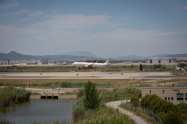 Archivo - Un avión en el aeropuerto de Josep Tarradellas Barcelona-El Prat, cerca del espacio protegido natural de La Ricarda