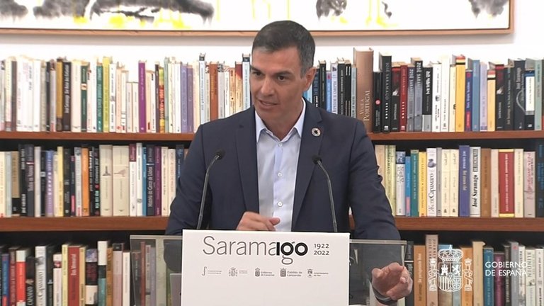 El presidente Pedro Sánchez, en el acto del centenario de José de Saramago