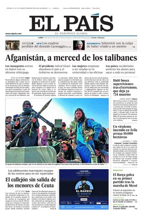 Portada de El País el 16 de agosto de 2021.