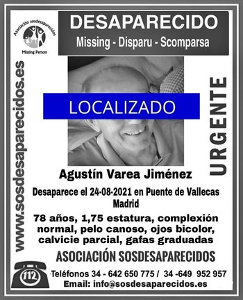 Localizado un hombre de 78 años desaparecido el martes en Puente de Vallecas