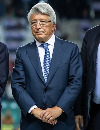 TALLINN, ESTONIA - 15 AUGUST, 2018: Florentino Perez president of Real Madrid and Enrique Cerezo president of Atletico Madrid, after the UEFA Super Cup 2018 match, Real Madrid and Atletico Madrid. 