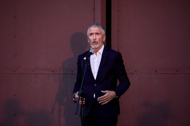 El ministro de Interior, Fernando Grande-Marlaska, en una intervención desde la base de Torrejón el pasado 24 de agosto