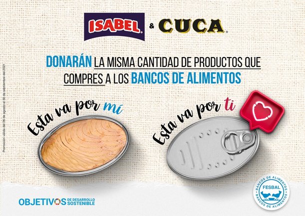 ISABEL Y CUCA donará la misma cantidad de producto adquirido en los supermercados Eroski y Caprabo a los bancos de alimentos