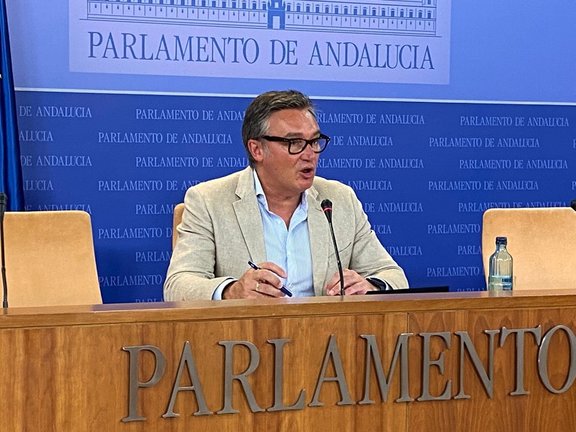 El portavoz de Vox en el Parlamento de Andalucía, Manuel Gavira, en una foto de archivo en rueda de prensa.