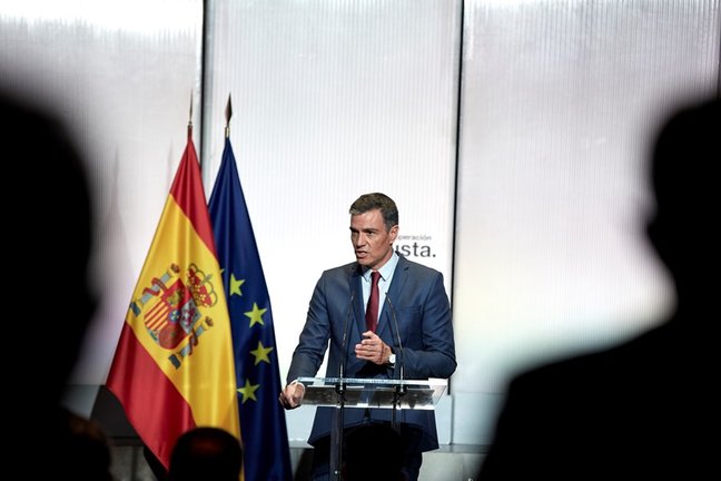 El presidente del Gobierno, Pedro Sánchez, interviene en un acto para abrir el nuevo curso político, a 1 de septiembre de 2021, en Casa América, Madrid, (España). 