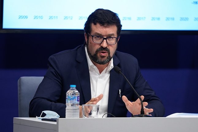 El secretario de Estado de Empleo y Economía Social, Joaquín Pérez Rey, durante la presentación de los datos de paro registrado y afiliación a la Seguridad Social del mes de julio de 2021, a 3 de agosto de 2021, en Madrid (España). 