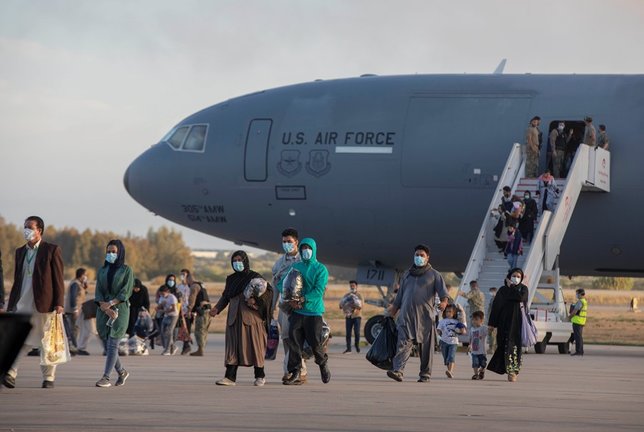 Refugiados afganos llegan a la Base Naval de Rota donde serán atendidos por EEUU. A 31 de agosto de 2021, en Rota (Cádiz, Andalucía, España).