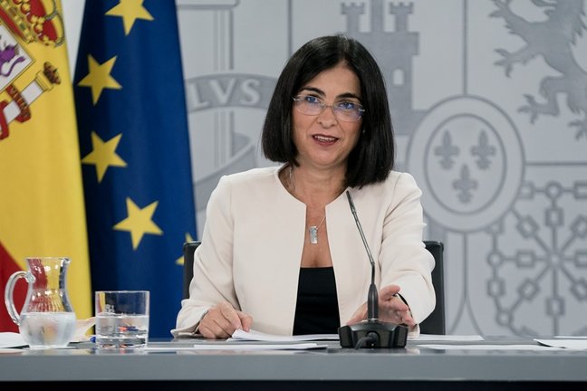 La ministra de Sanidad, Carolina Darias, durante la rueda de prensa posterior al Consejo Interterritorial del Sistema Nacional de Salud de este 1 de septiembre de 2021, en La Moncloa, Madrid