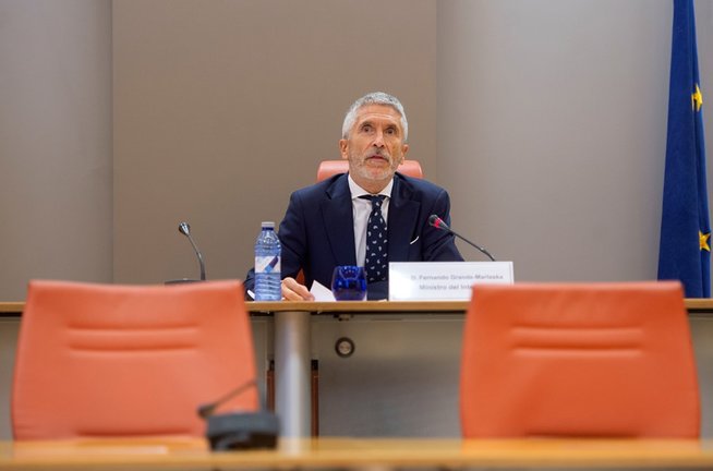 El ministro de Interior, Fernando Grande-Marlaska, interviene durante la presentación del balance de la Operación Verano de la Dirección General de Tráfico (DGT), a 3 de septiembre de 2021, en Madrid, (España). 