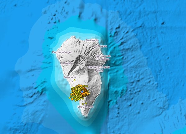 Mapa de actividad sísmica en La Palma