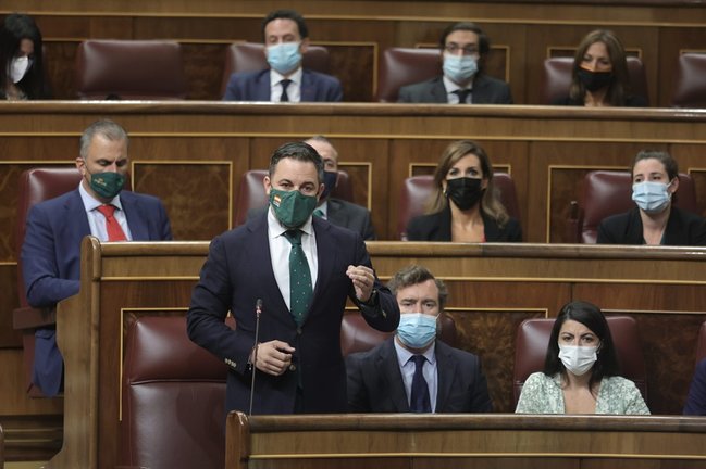 El líder de Vox, Santiago Abascal, interviene en una sesión de control al Gobierno en el Congreso de los Diputado