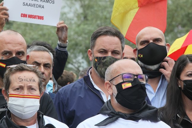 El presidente de Vox, santiago Abascal, durante el acto de desagravio a las víctimas de ETA en Arrasate