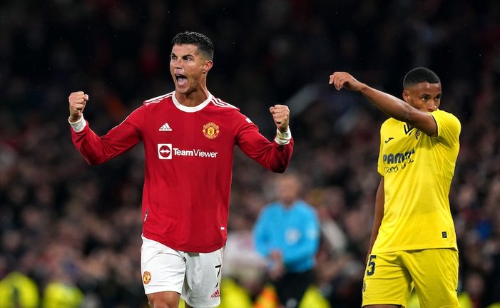 29 September 2021, United Kingdom, Manchester: Manchester United's Cristiano Ronaldo celebrates after the final whistle of the UEFA Champions League Group F soccer match between Manchester United and Villarreal CF at Old Trafford. Photo: Martin Rickett/PA Wire/dpa
29/9/2021 ONLY FOR USE IN SPAIN