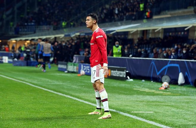 02 November 2021, Italy, Bergamo: Manchester United's Cristiano Ronaldo celebrates scoring his side's first goal during the UEFA Champions League Group F soccer match between Atalanta BC and Manchester United at Gewiss Stadium. Photo: Francesco Scaccianoce/PA Wire/dpa
Francesco Scaccianoce / PA Wire / dp /  DPA
2/11/2021 ONLY FOR USE IN SPAIN