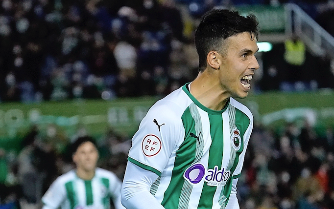 Borja Domínguez, celebrando su gol contra el Bilbao Athletic. / Hardy