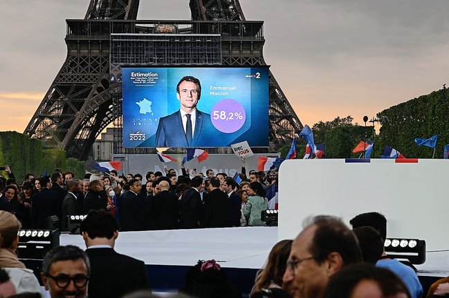 Simpatizantes del presidente francés y candidato a la reelección por el partido La Republique en Marche (LREM), Emmanuel Macron. / J. Mattia