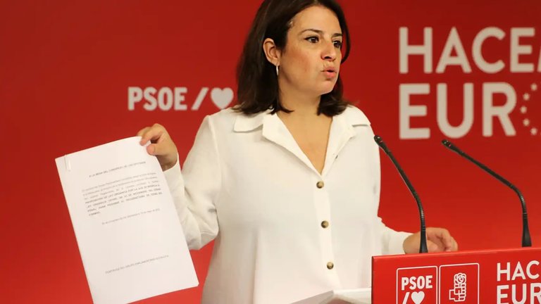 Adriana Lastra, vicesecretaria general del PSOE, este jueves en rueda de prensa en Ferraz. PSOE