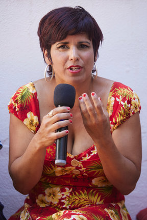 La candidata por Cádiz de Adelante Andalucía, Teresa Rodriguez, durante la presentación de los candidatos de Adelante Andalucía en la Alameda de Hércules, a 17 de mayo de 2022 en Sevilla (Andalucía, España)

