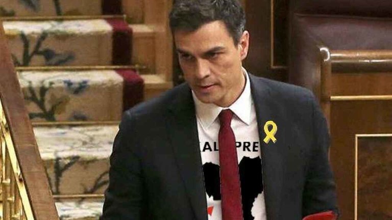 Pedro Sánchez con camiseta proetarra y lazo amarillo es el meme favorito del PP.