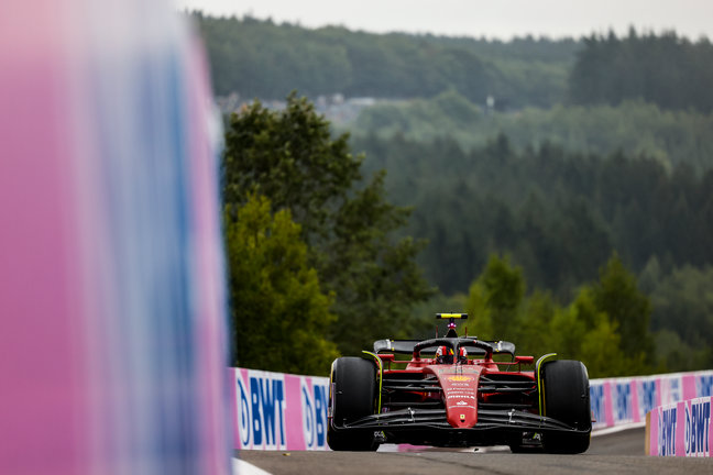 55 SAINZ Carlos (spa), Scuderia Ferrari F1-75, action during the Formula 1 Rolex Belgian Grand Prix 2022, 14th round of the 2022 FIA Formula One World Championship from August 26 to 28, 2022 on the Circuit de Spa-Francorchamps, in Francorchamps, Belgium - Photo Julien Delfosse / DPPI
