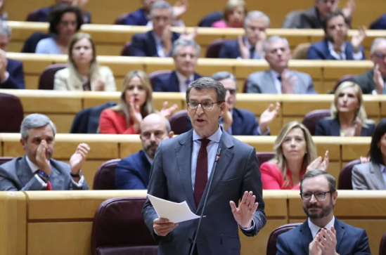 El líder del PP, Alberto Núñez Feijóo, interviene en el pleno del Senado en Madrid este martes. EFE/Kiko Huesca