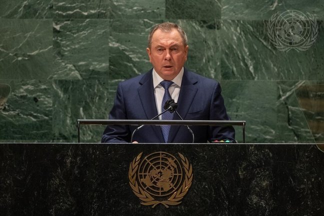 El ministro de Exteriores de Bielorrusia, Vladimir Makei, en la Asamblea General de Naciones Unidas. / E.P.