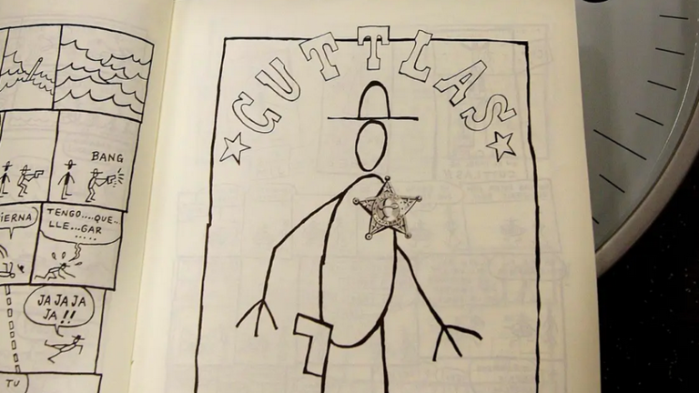 Imagen de archivo de una de las páginas de "Integral 1", que recopila la trayectoria de casi treinta años de Cuttlas, el monigote vaquero obra del dibujante Calpurnio Pisón. EFE/Toni Garriga