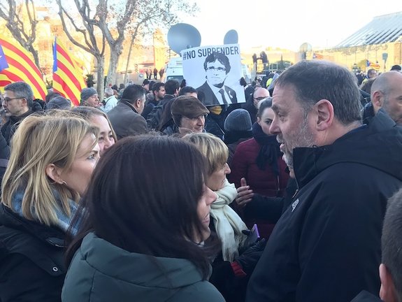 El líder de ERC, Oriol Junqueras, en la protesta contra la Cumbre Hispano-Francesa. El 19 de enero de 2023.