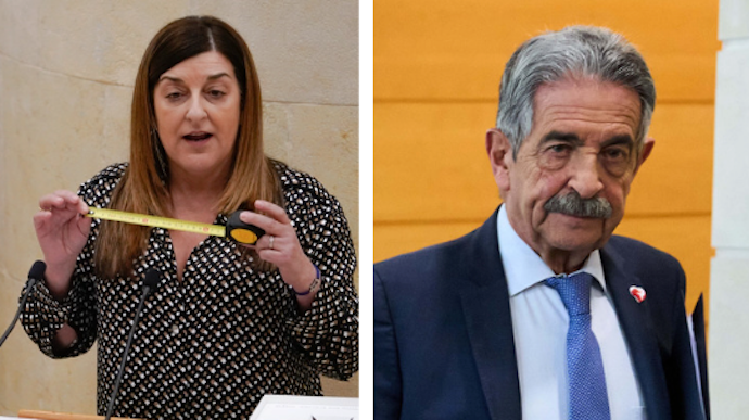 La presidenta del PP de Cantabria y candidata a la Presidencia de la comunidad el próximo 28 de mayo, María José Sáenz de Buruaga y Miguel Ángel Revilla.