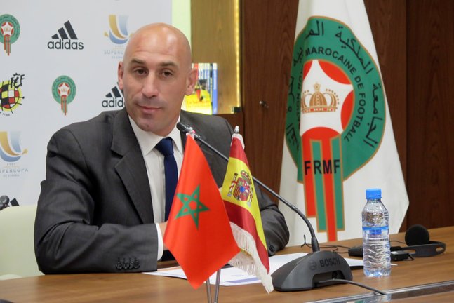 El presidente de la Real Federación Española de Fútbol, Luis Rubiales, durante una rueda de prensa. / Javier Otazu