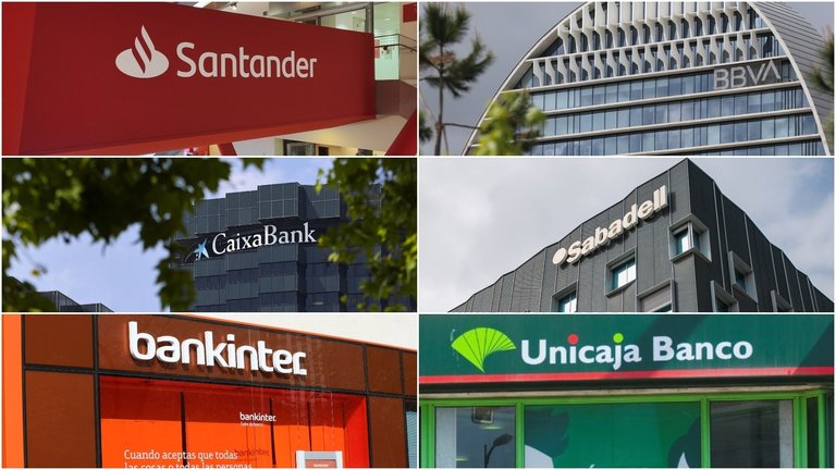 Los logos de varias entidades bancarias españolas. EP