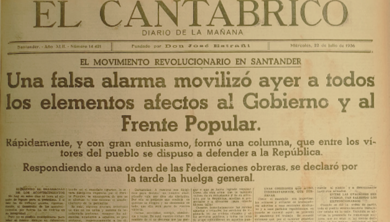 Portada de El Cantabria, del 22 de Julio de 1936.