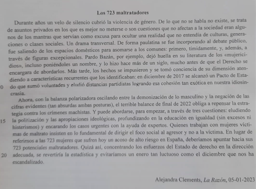 Texto de la EBAU en Cantabria, correspondiente a la asignatura de Lengua Castellana y Literatura. / AC