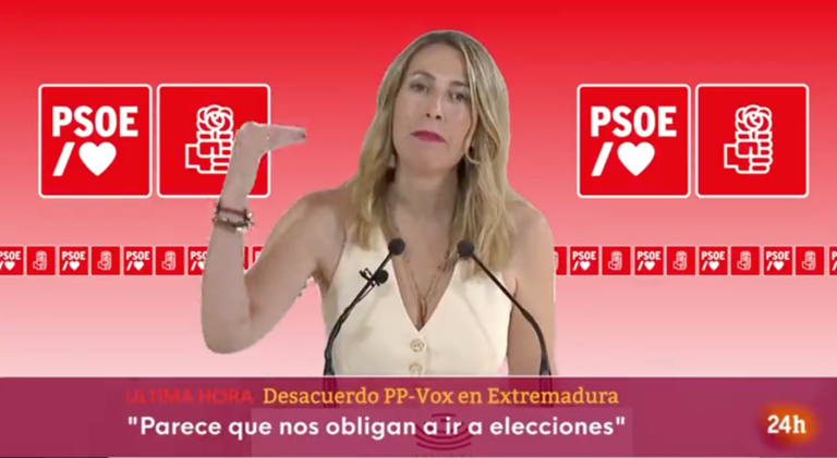 Montaje en Twitter con Guardiola delante de un fondo con el logo del PSOE