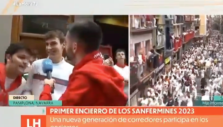 Un joven grita "que te vote Txapote, Sánchez" en directo en 'La hora de La 1' durante los Sanfermines