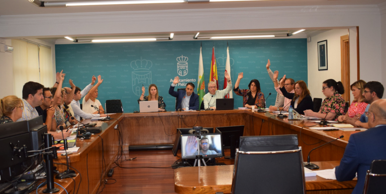 Los concejales alzan la mano para aprobar el Plan durante el pleno en Renedo de Piélagos. / ALERTA