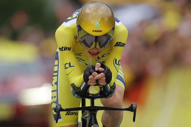 18 July 2023, France, Combloux: Danish cyclist Jonas Vingegaard of Jumbo-Visma wearing the overall leader's yellow jersey in action during  the 16th stage of the 110th edition of the Tour de France cycling race, 22.40 km between Passy and Combloux. Photo: Thomas Samson/AFP/dpa
18/7/2023 ONLY FOR USE IN SPAIN