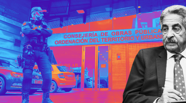Miguel Ángel Revilla y la Policía registrando la consejería de Obras Públicas.