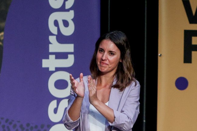 La exministra de Igualdad, Irene Montero, durante un acto de Podemos. EP / Ricardo Rubio