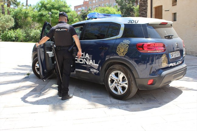 Un agente abriendo la puerta de un coche de la Policía Nacional. EP