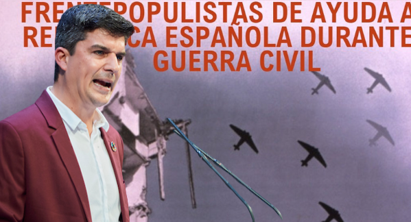 El concejal del PSOE de Santander, Daniel Fernández y un cartel de la exaltación a los republicanos en la guerra civil.