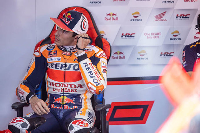 El piloto español de MotoGP Marc Márquez (Repsol Honda) durante los entrenamientos del GP Japón 2023. / aee