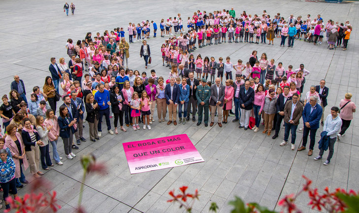 La Asociación Española Contra el Cáncer en La Rioja reivindica, en el Día Mundial Contra el Cáncer de Mama, que "el rosa es más que un color", este jueves en la plaza del Ayuntamiento de Logroño. / Raquel Manzanares