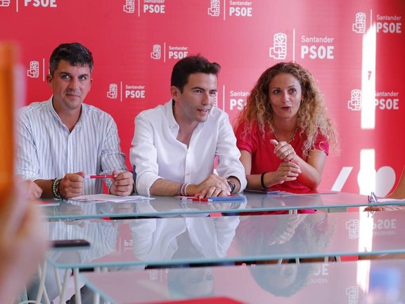 El primero por la izquireda el concejal del PSOE, Daniel Fernández, que ha acusado al Gobierno regional (PP) de «castigar» a Santander.