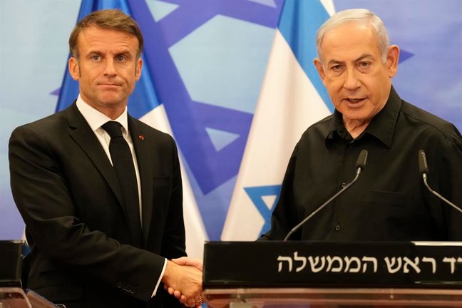 El presidente francés, Emmanuel Macron, y el primer ministro israelí, Benjamin Netanyahu. EFE / CHRISTOPHE ENA
