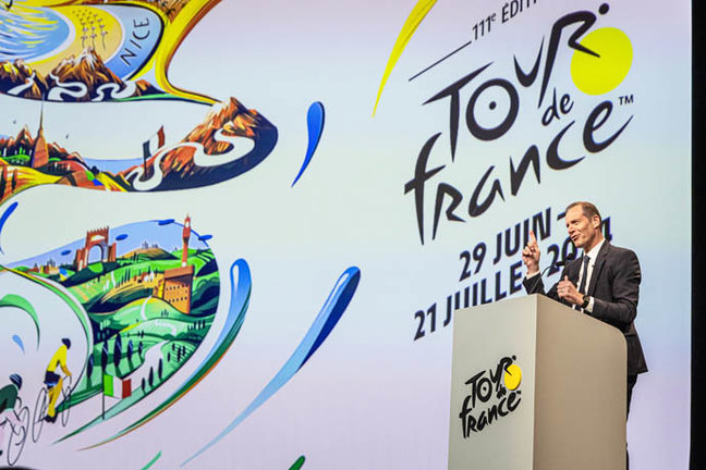 El director general del Tour de Francia, Christian Prudhomme, durante la presentación de la edición 2024 de la ronda gala. EFE